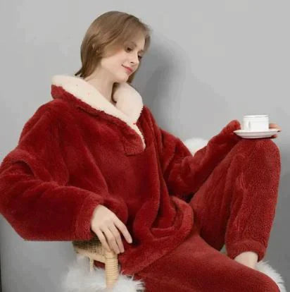 Zachte Fleece Pyjama Set voor Vrouwen Warm Nachtkleding - StudioMarella