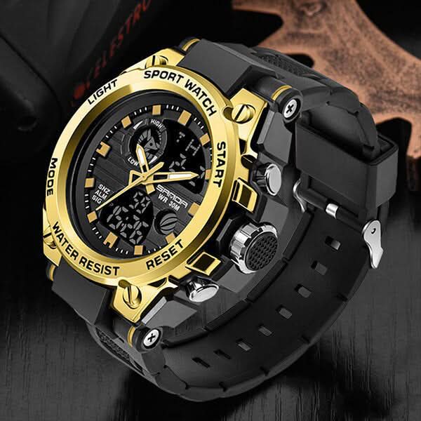 Heren Horloge Zwart met Analoog-Digitaal Display en Multifunctionele Functies – Militaire Stijl met RVS Kast en Siliconen Band