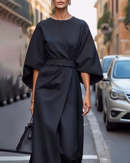 Midi Jurk voor Vrouw met Ceintuur Kort Model Elegant