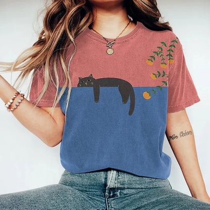 Katoenen T-Shirt met 2-Tonige Katendesign