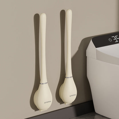 Siliconen Toiletborstel met Wandhouder - Moderne Hygiënische WC Borstel met Vlakke Kop - Beige Wit Groen - Badkameraccessoire met Drip Tray