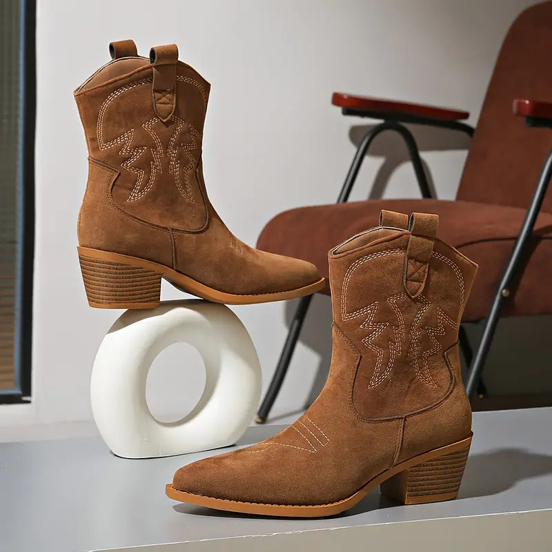 Rode Leer Laarzen voor Vrouwen Geborduurd Western Stijl - StudioMarella