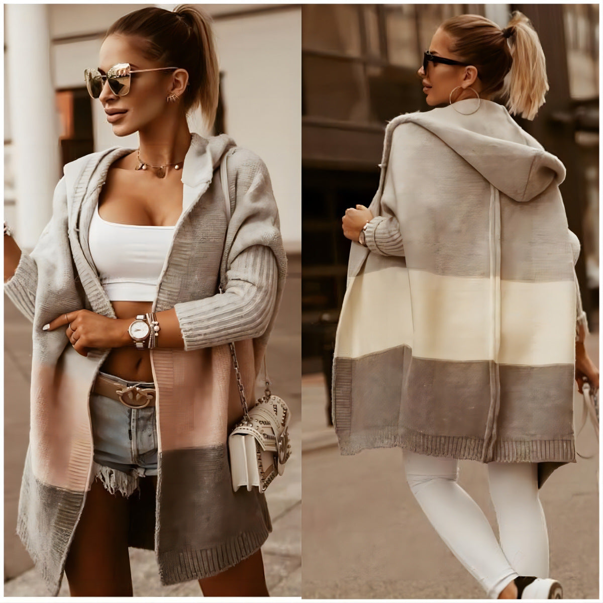Dames Cardigan Zacht Colorblock Hoodie Jas