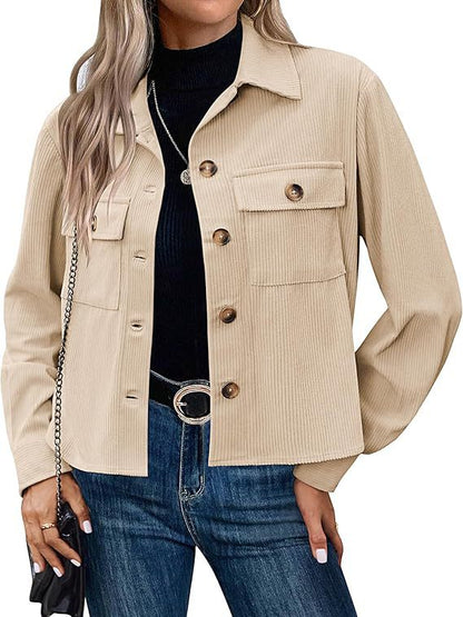 Dames Corduroy Jas Kort Bruin Trendy Model