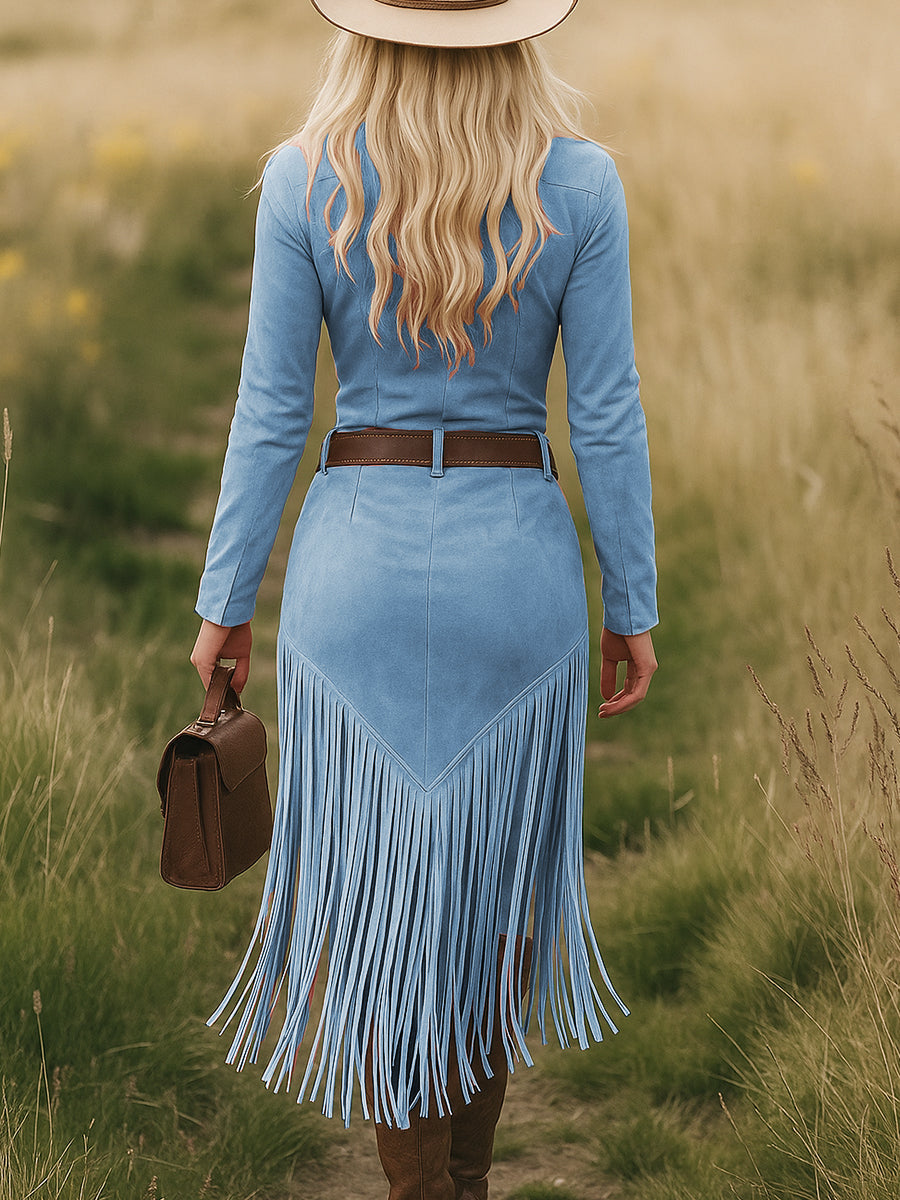 Western Midi Jurk met Kraag en Rits voor Vrouw