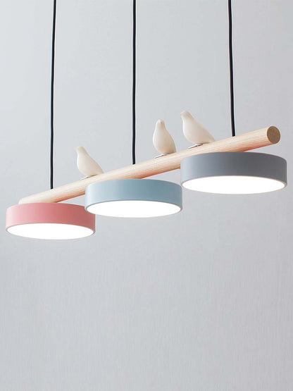 Hanglamp Hout Design Vogelvorm Drie Kappen Scandinavisch Keukeneiland