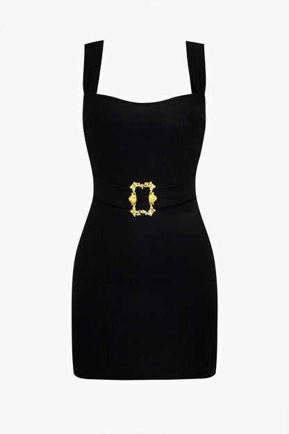 Zwarte Jurk Minidress met Gouden Riem Elegante Avondjurk