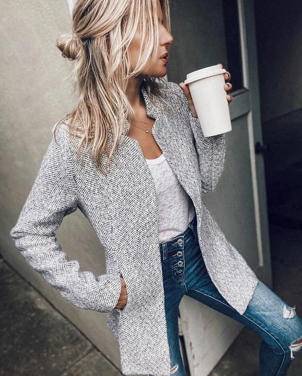 Vrouwelijke Blazer Lange Mouw Klassiek Casual Model
