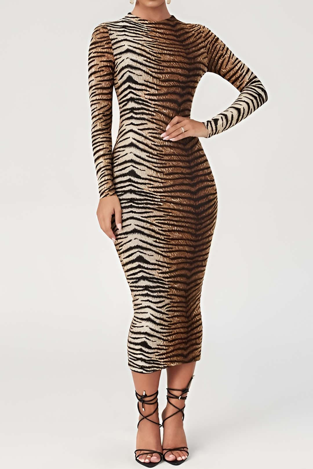 Jurk Luipaard Print Midi Stijlvolle Jurk voor Vrouw