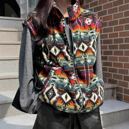 Dames Fleece Bodywarmer Warm Aztec Print Stijlvol