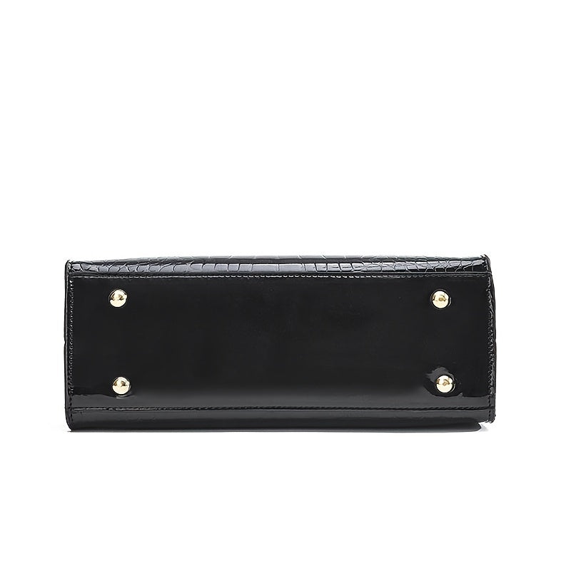 Luxe Handtas van Krokodillenleer Glanzend Zwart Design