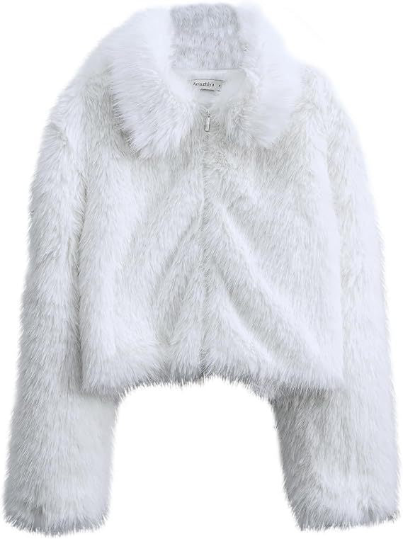 Dames Faux Fur Jas Kort Warm Met Rits en Kraag
