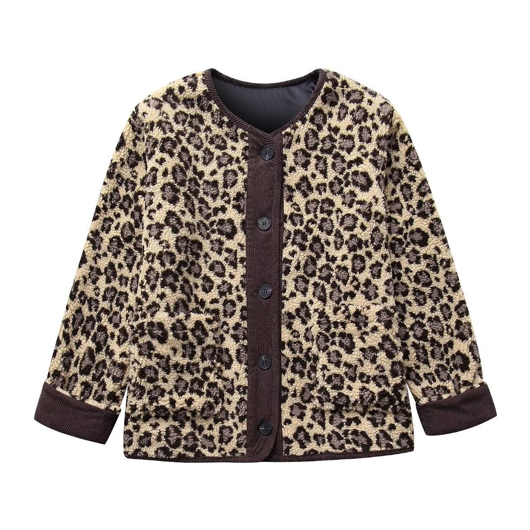 Dames Teddyjas Zacht Leopard Print Stijlvolle Jas