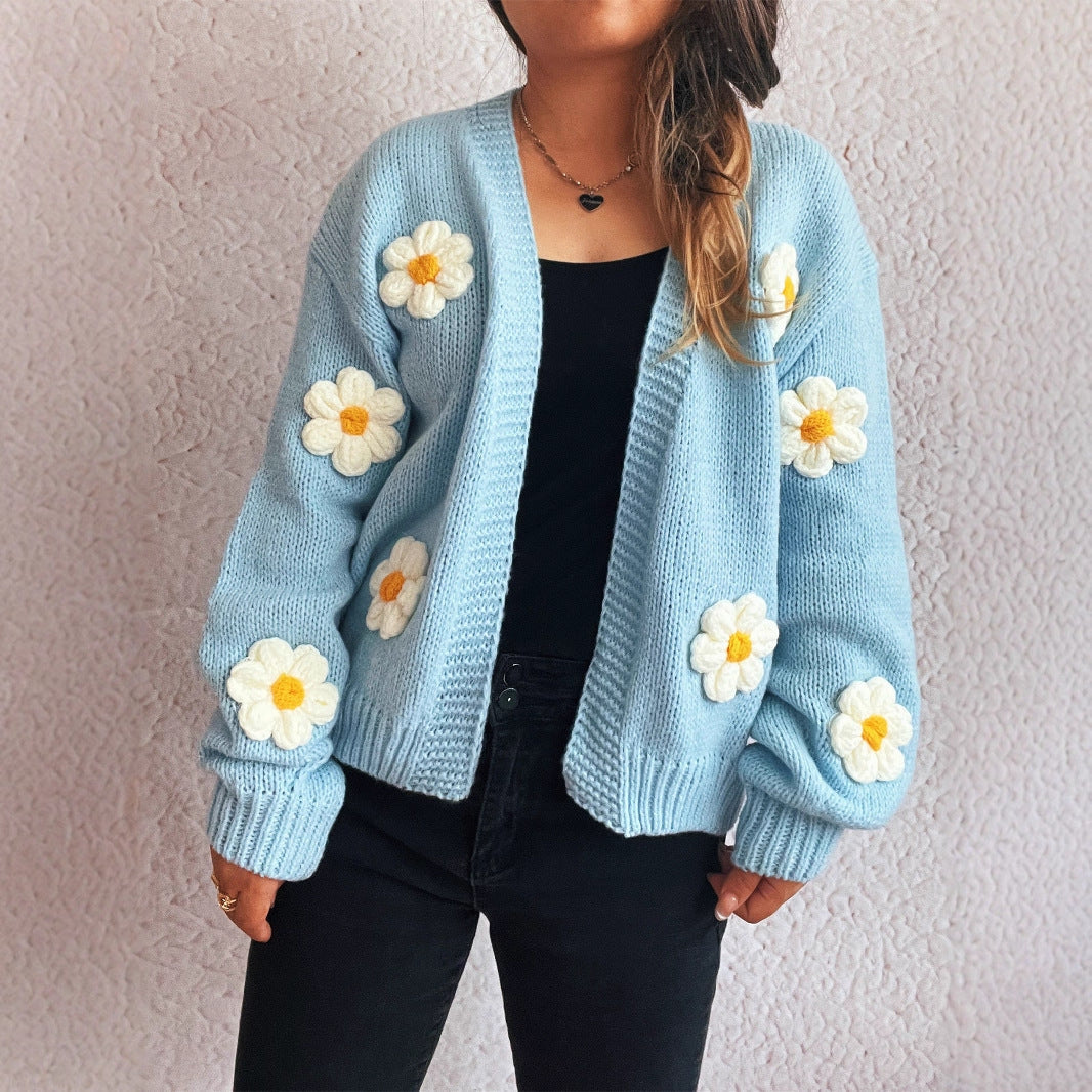 Dames Vest Gebreid met 3D Bloemen Warm en Stijlvol
