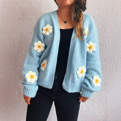 Dames Vest Gebreid met 3D Bloemen Warm en Stijlvol