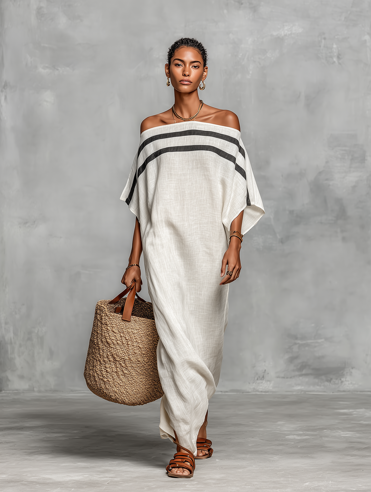Dames maxi-jurk linnen minimalistisch model