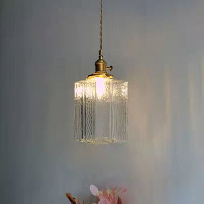 Vintage Hanglamp met Gegolfd Glas & IJzeren Armatuur – Vierkant/Rechthoekig – Scandinavisch Design voor Woonkamer