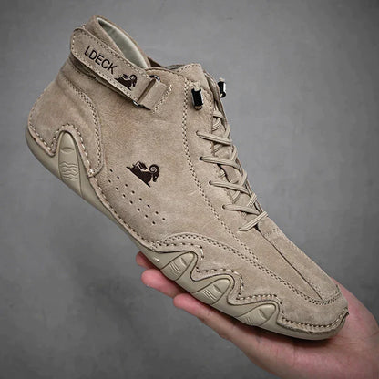 Decks | Ultra-comfortabele antislip blotevoetschoen van echt leer (Unisex) in de kleur Khaki voor dames in stijl geschikt voor alle seizoenen.