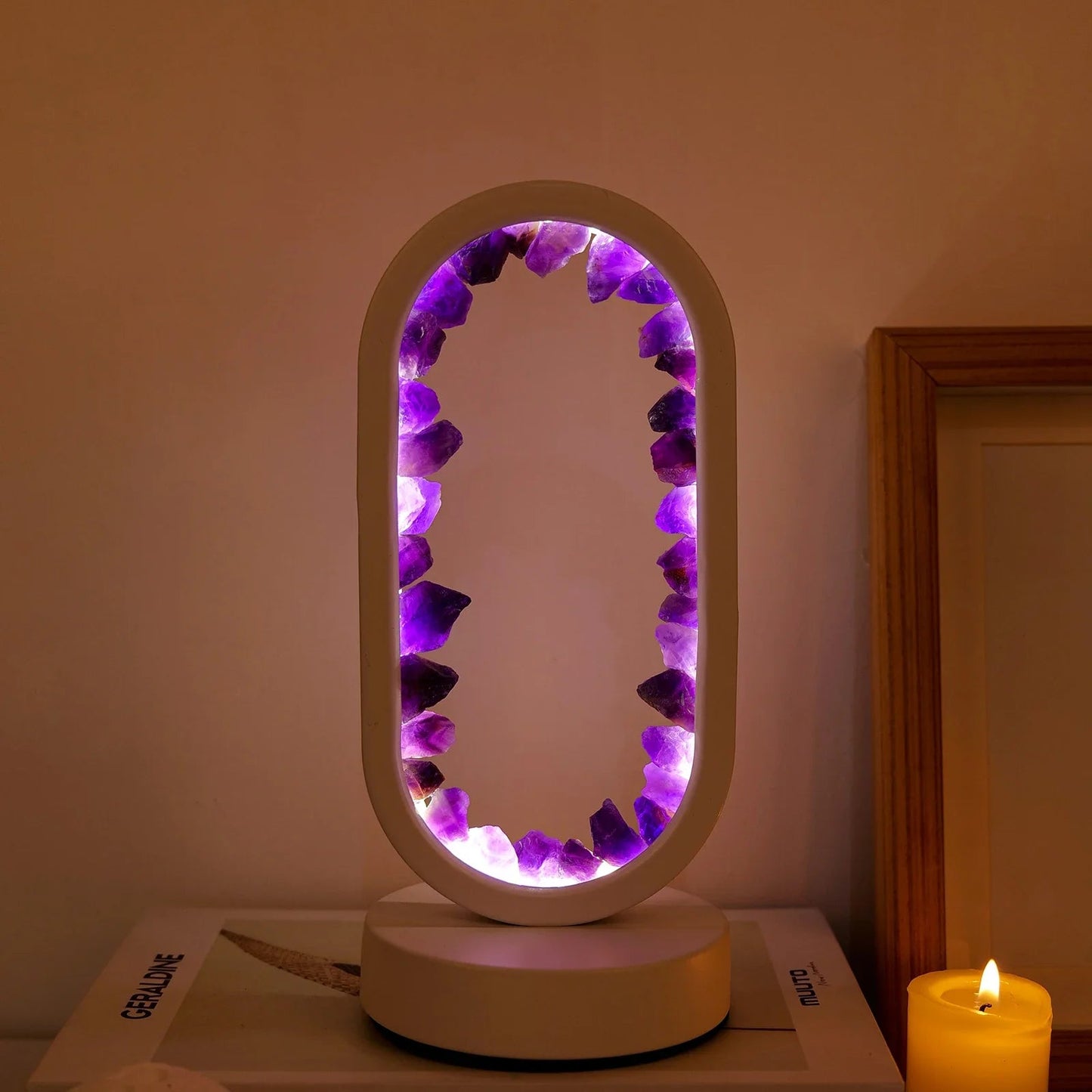 Tafellamp Amethist Handgemaakt Natuurkristal LED E14 Paars Roze Sfeer Slaapkamer Meditatie Yoga Rustgevend Decoratie Innerlijke Rust