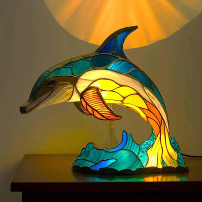 Decoratieve Tafellamp met Dierenprint Gebrandschilderd Glas Effect 15cm Warm Sfeerlicht voor Woonkamer Slaapkamer Nachtkastje