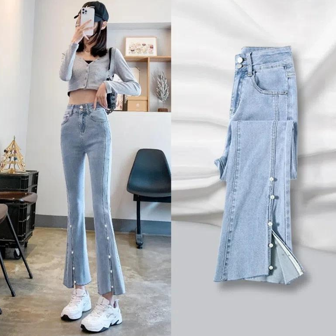 Vrouwelijke Jeans Spijkerbroek met Parelprint - StudioMarella