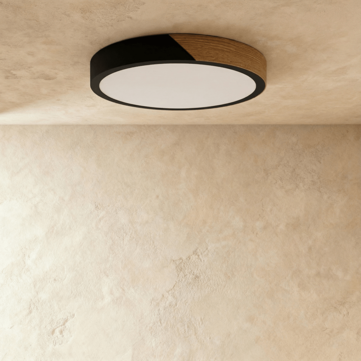 Minimalistische LED Plafondlamp Met Houten Accenten En Zachte Lichtverdeling