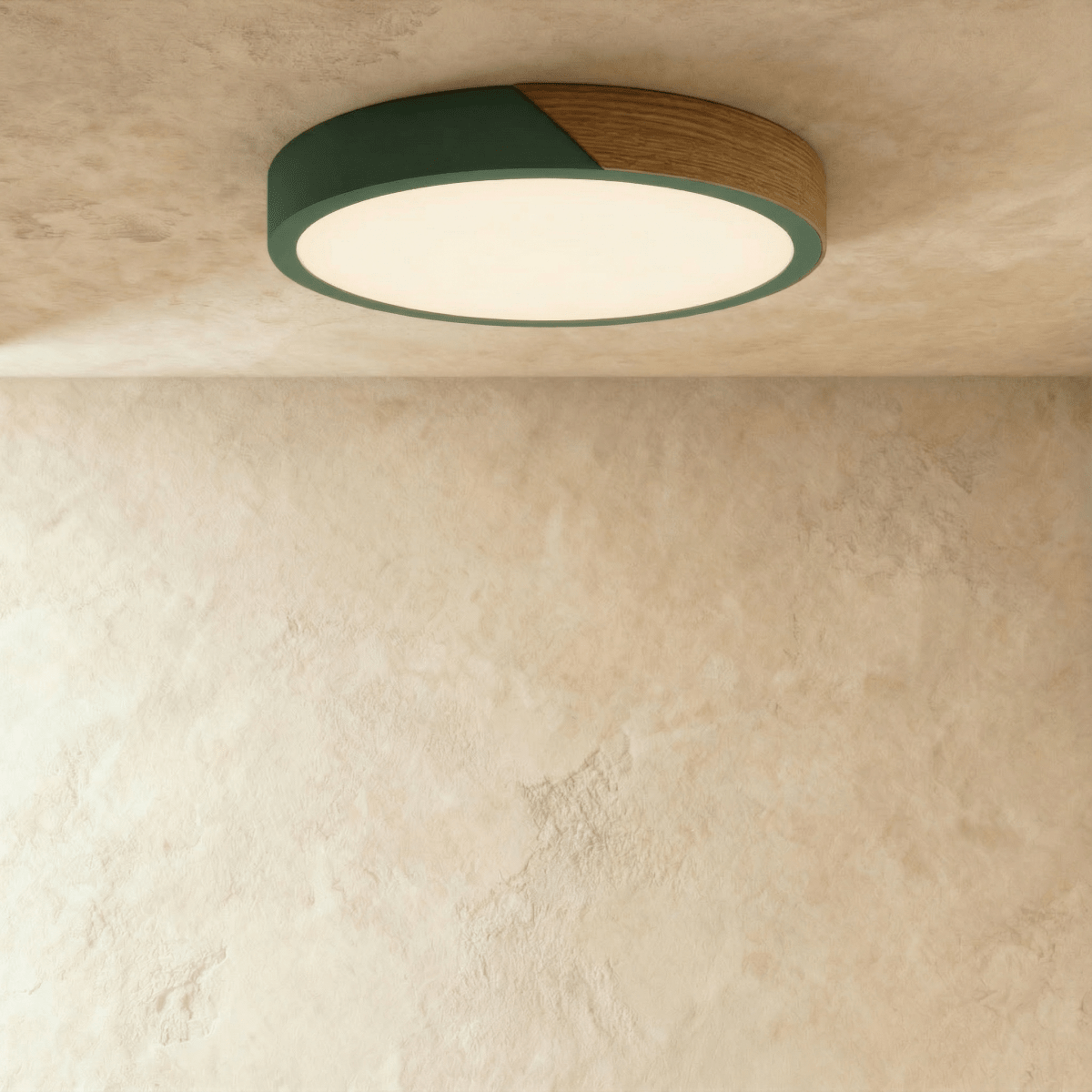 Minimalistische LED Plafondlamp Met Houten Accenten En Zachte Lichtverdeling