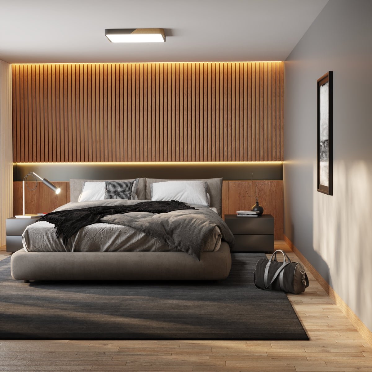 Minimalistische LED Plafondlamp Met Houten Accenten En Zachte Lichtverdeling