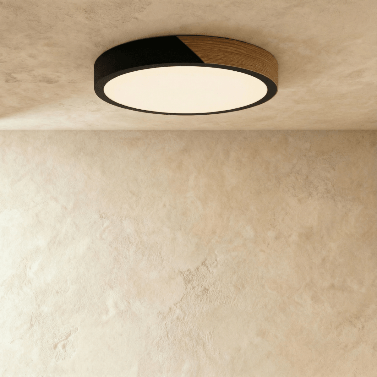 Minimalistische LED Plafondlamp Met Houten Accenten En Zachte Lichtverdeling