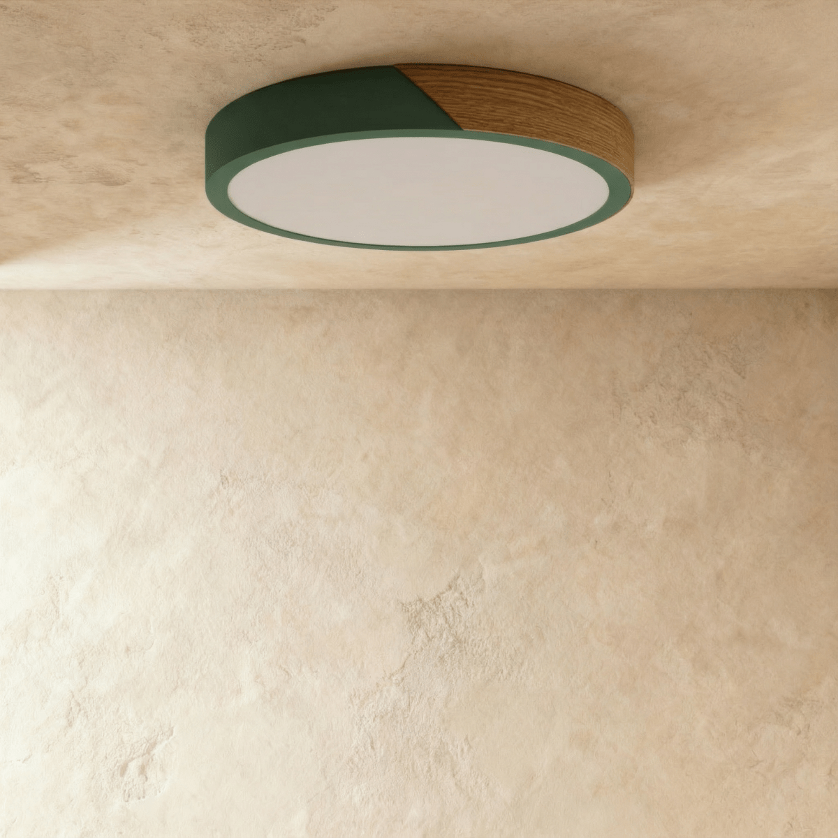 Minimalistische LED Plafondlamp Met Houten Accenten En Zachte Lichtverdeling