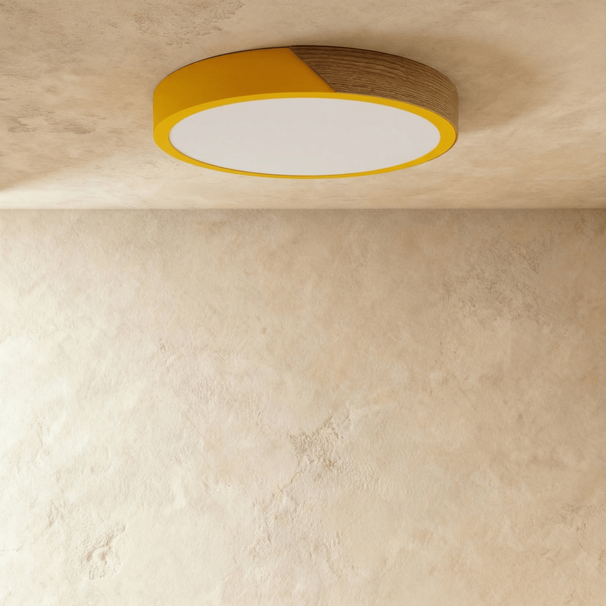Minimalistische LED Plafondlamp Met Houten Accenten En Zachte Lichtverdeling