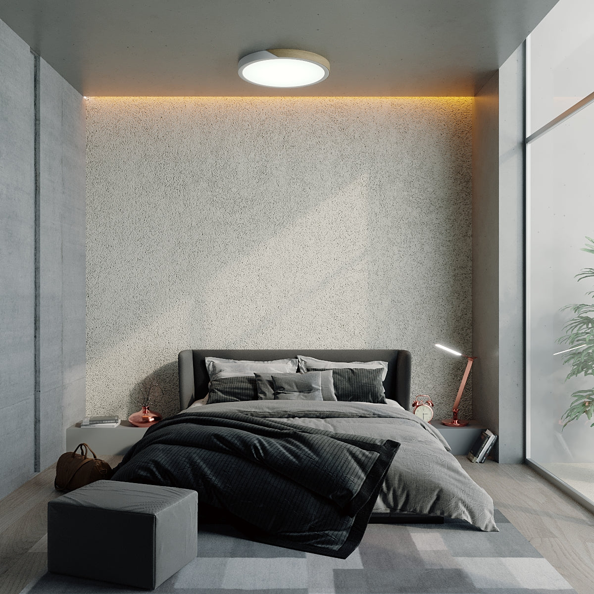 Minimalistische LED Plafondlamp Met Houten Accenten En Zachte Lichtverdeling
