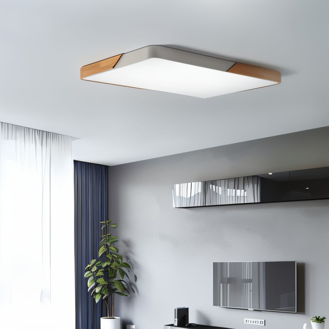Minimalistische LED Plafondlamp Met Houten Accenten En Zachte Lichtverdeling