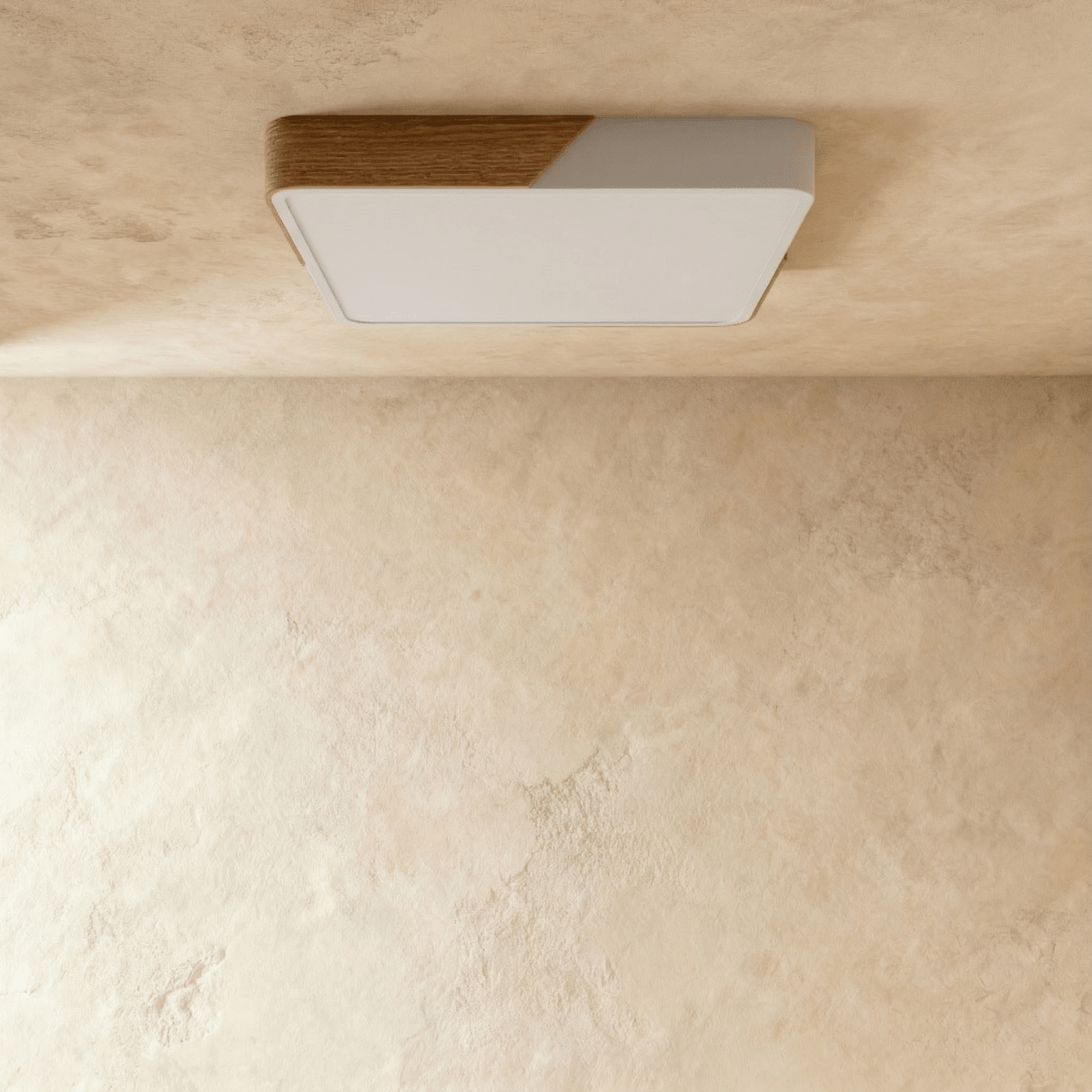 Minimalistische LED Plafondlamp Met Houten Accenten En Zachte Lichtverdeling
