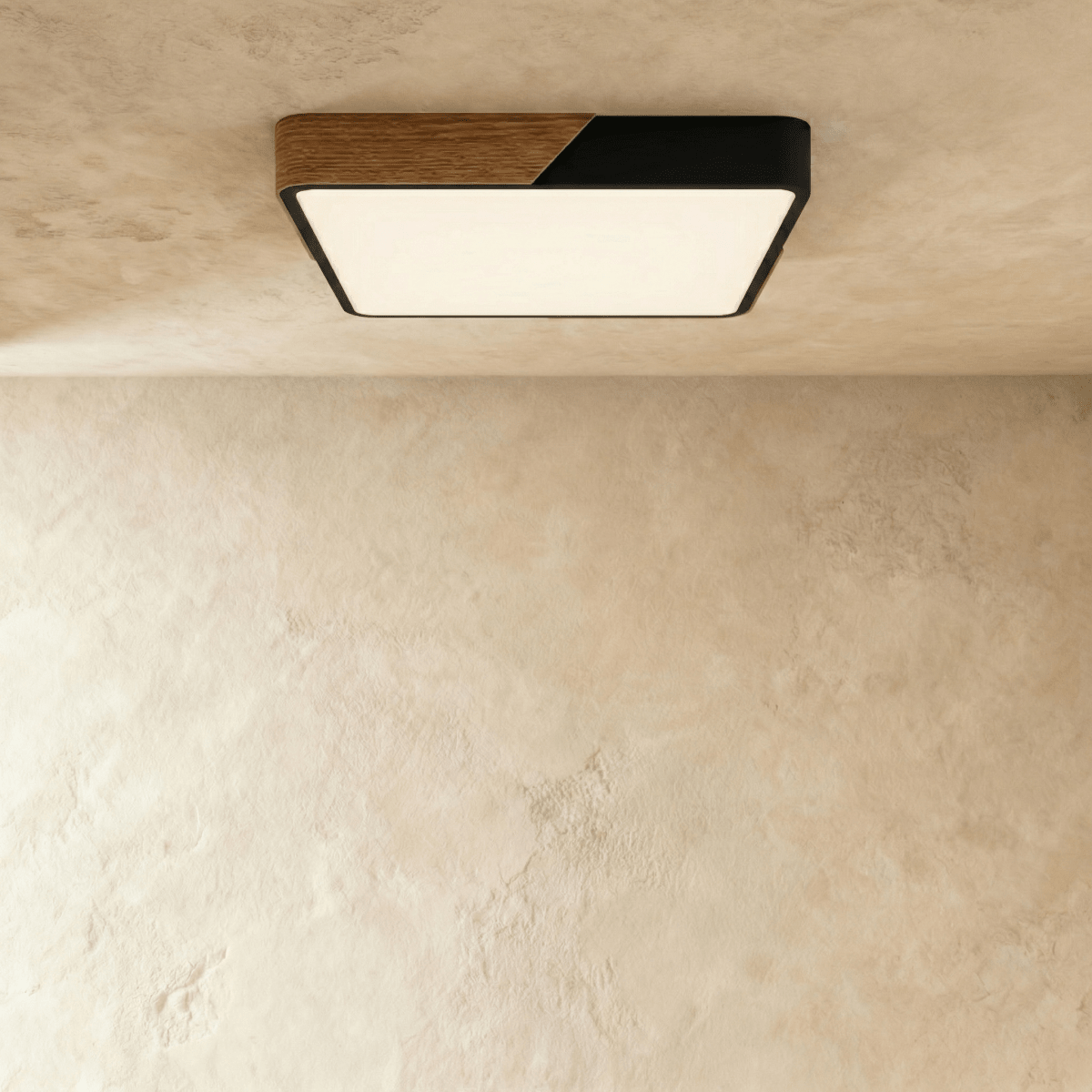 Minimalistische LED Plafondlamp Met Houten Accenten En Zachte Lichtverdeling
