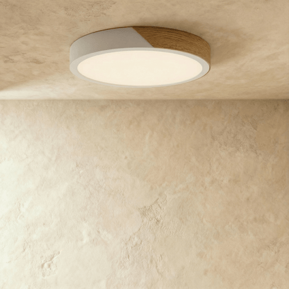 Minimalistische LED Plafondlamp Met Houten Accenten En Zachte Lichtverdeling