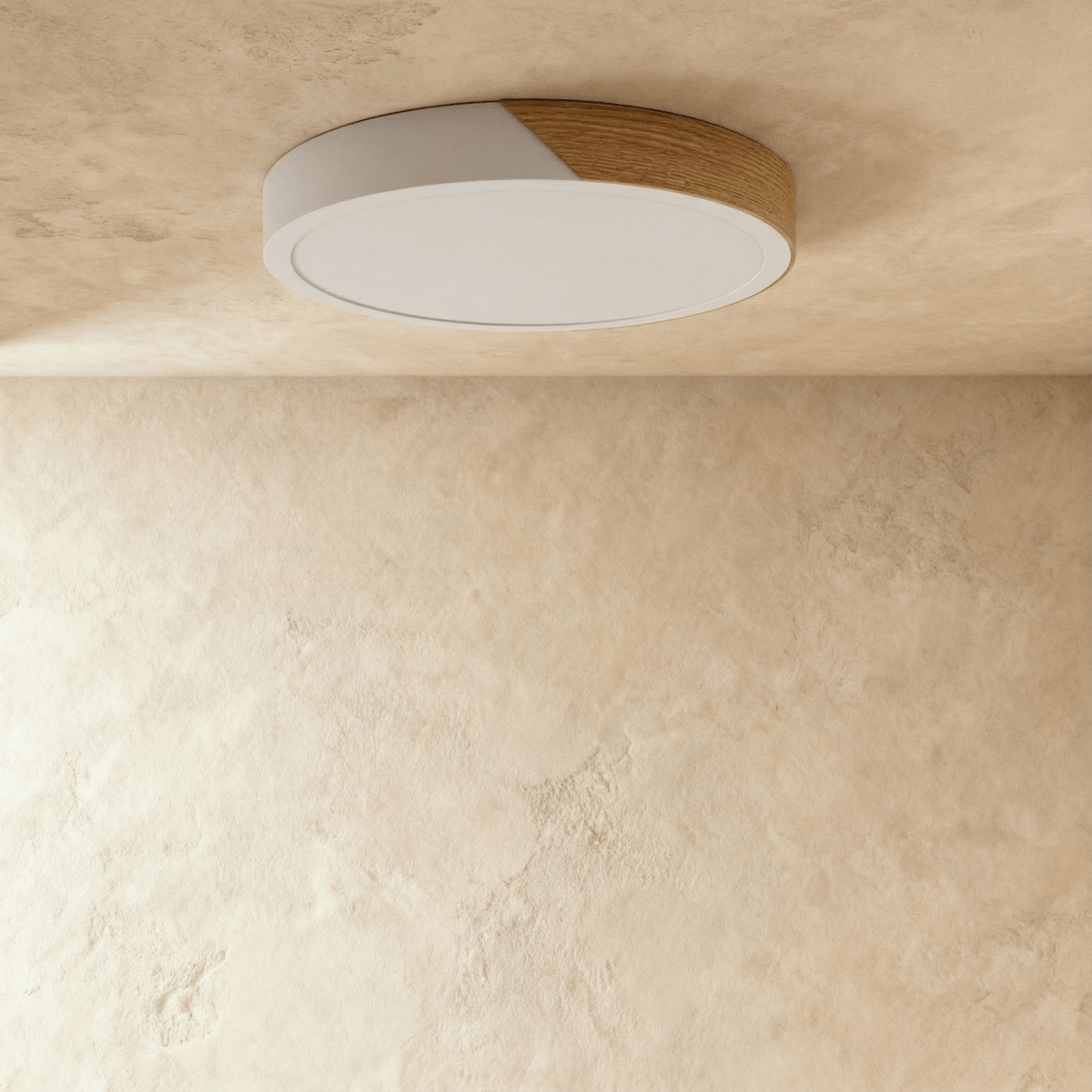 Minimalistische LED Plafondlamp Met Houten Accenten En Zachte Lichtverdeling