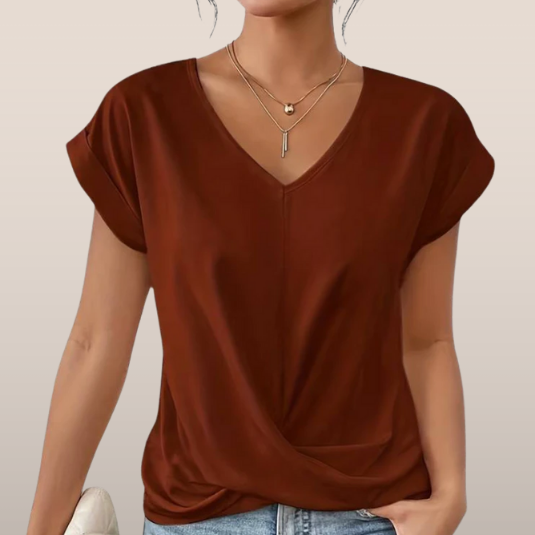 Dames T-shirt V-hals Losse Pasvorm Gekruist Voor - StudioMarella