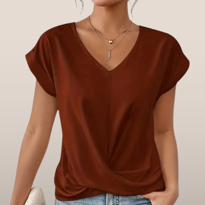 Dames T-shirt V-hals met Gekruiste Banden Losse Fit - StudioMarella