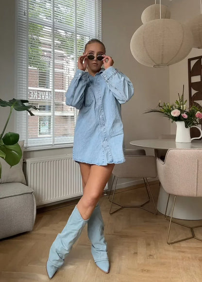 SORELLE Denim Laarzen met Strik Details