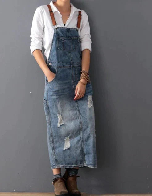 Ripped Denim Overall Jurk voor Dames - StudioMarella