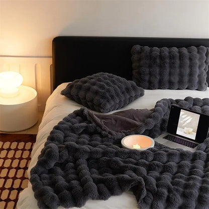 Zachte Pluche Kussenhoes 45x45cm Konijnenbont-Look Wit Beige Grijs | Woonkamer Slaapkamer Decoratief Sierkussen | Scandinavisch