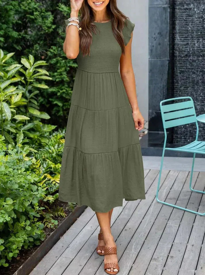 Jurk Dames Korte Mouwen Zomerjurk Midi Lente