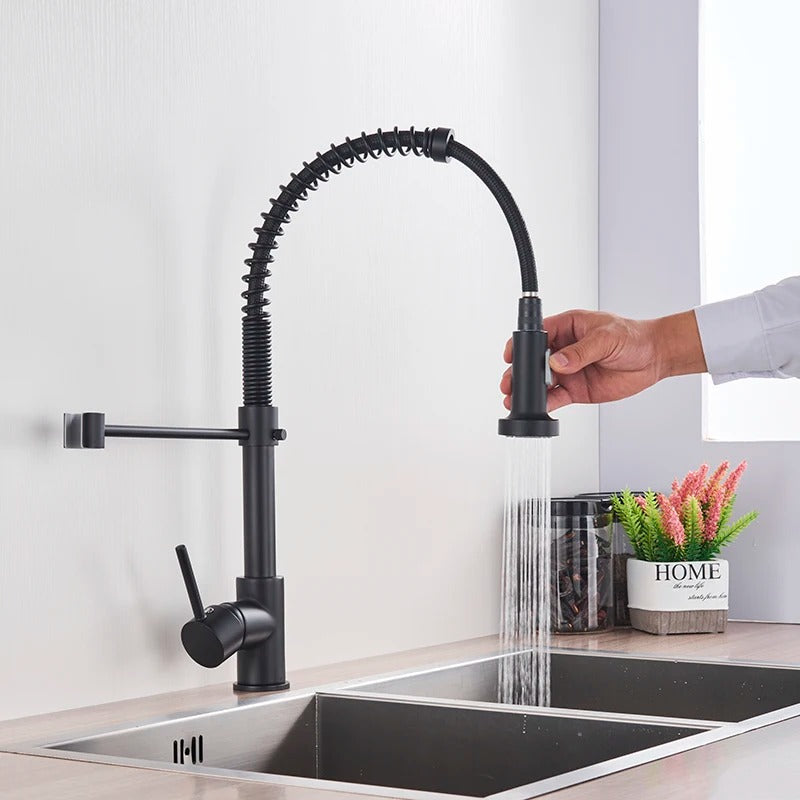 Keukenkraan Uittrekbare Handdouche Messing 360° Draaibaar Geborsteld Modern Keuken