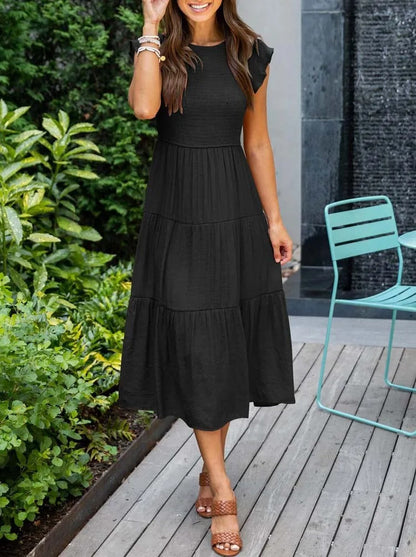 Zomerjurk V-Neck Ruches en Smalle Taille