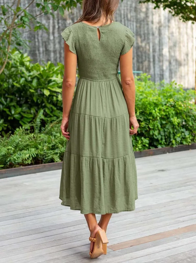 Vrouwelijke Zomerjurk met Ruches en Taille