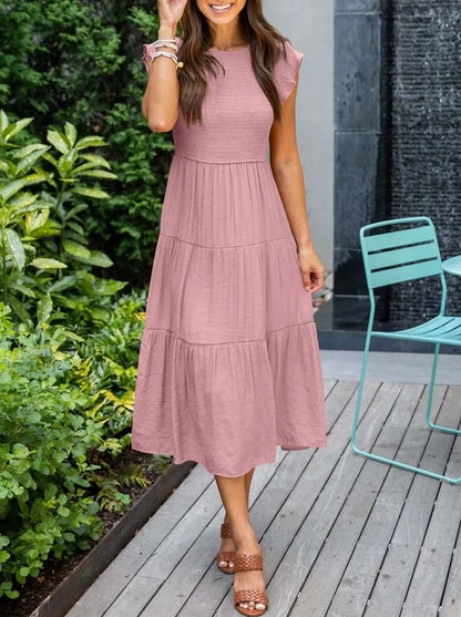 Zomerjurk V-Neck Ruches en Smalle Taille