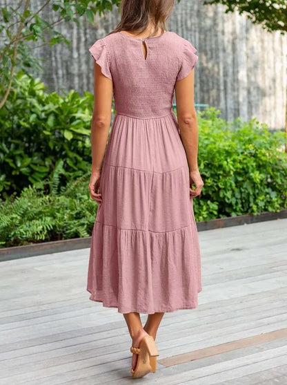 Zomerjurk V-Neck Ruches en Smalle Taille
