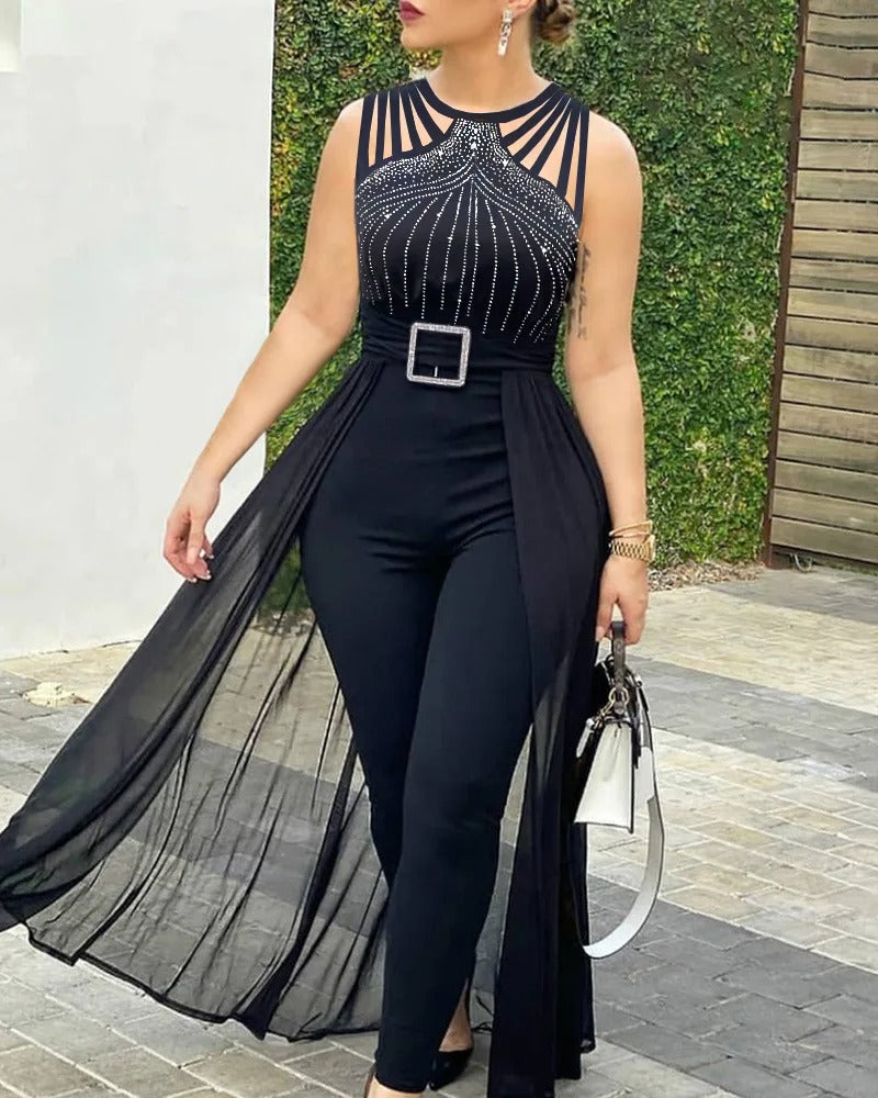 Jumpsuit Zwart Vrouwelijk Elegant Jurk Model