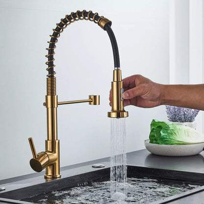 Keukenkraan Uittrekbare Handdouche Messing 360° Draaibaar Geborsteld Modern Keuken